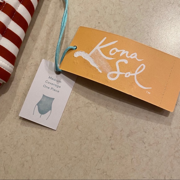 KONA SOL Red Stripe One Piece Strapless Swimsuit - Picture 8 of 11